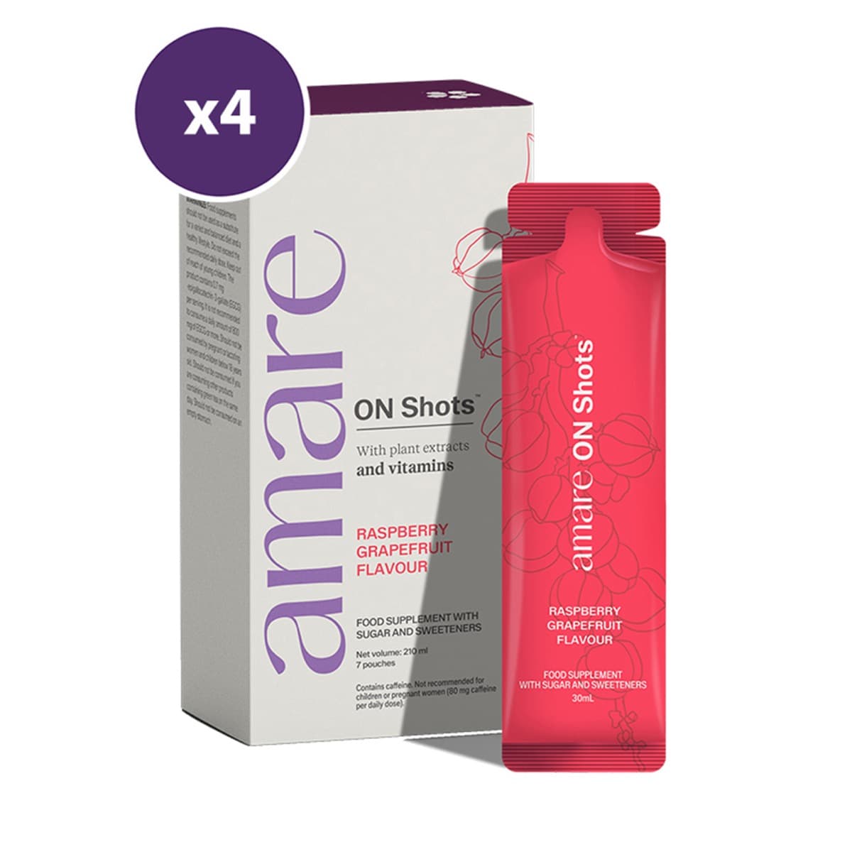 Amare ON 4-Pack — 4-pack van Amare ON — focus-drankje met natuurlijke guarana-cafeïne